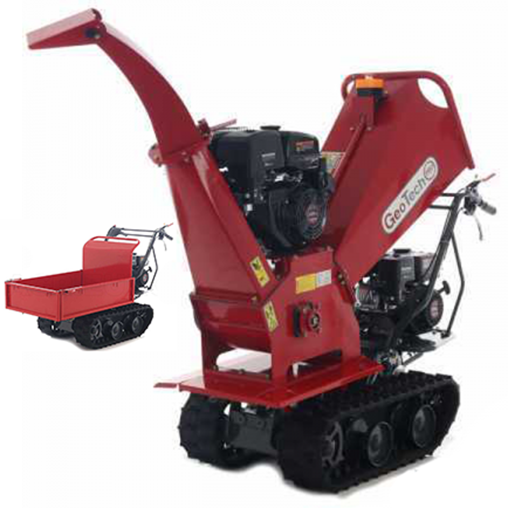 geotech pro bms155 le häcksler mit raupenantrieb und motorschubkarre motor 6,5/15 ps ausziehbare mulde