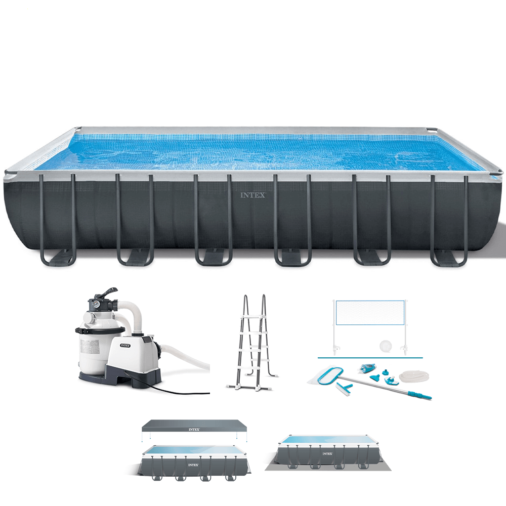 intex ultra xtr frame 26368np aufstellpool + reinigungs + volleyballset